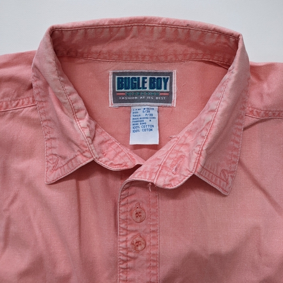 Vintage Bugle Boy embroidered samon bottom down shirt, men's medium - Picture 7 of 10